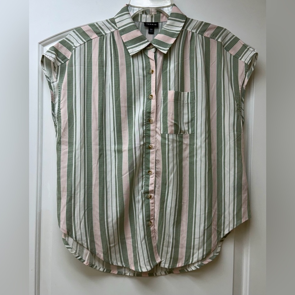 120:  Torrid Striped Button-Down Shirt in Green and Pink - 00